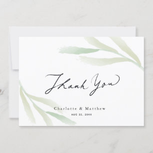 Simple Greenery Caligraphy Wedding Thank You Card