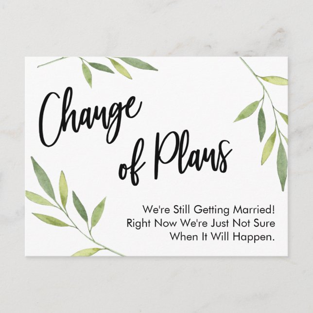 Simple Greenery Change of Plans Postponed Wedding Postcard (Front)