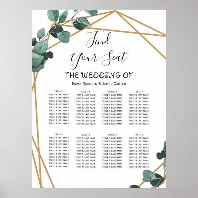 Simple Greenery Elegant Wedding Seating Chart (Front)