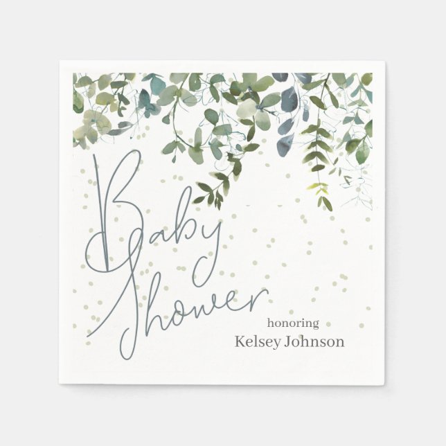 Simple Greenery Eucalyptus Baby Shower Napkin (Front)