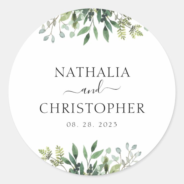 Simple Greenery Eucalyptus Botanical Classic Round Sticker (Front)