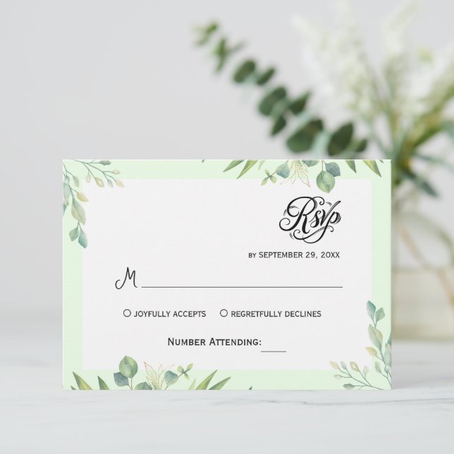 Simple Greenery Eucalyptus RSVP Invitation (Standing Front)