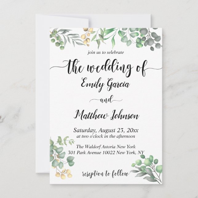 Simple Greenery Floral Eucalyptus Wedding Invitati Invitation (Front)