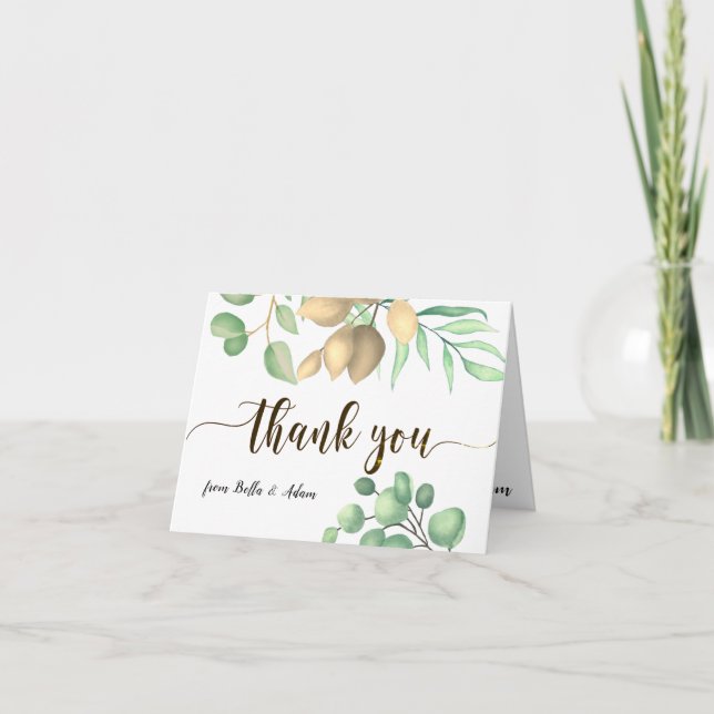 Simple Greenery Floral Eucalyptus Wedding    Thank Thank You Card (Front)