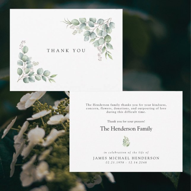 Simple Greenery Funeral Personalized Thank You Card (Creator Uploaded)