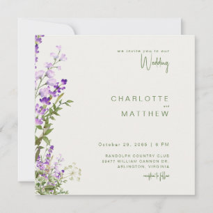Simple Greenery Lavender Photo Square Wedding