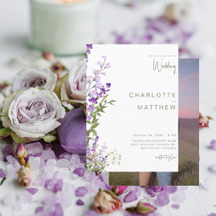Simple Greenery Lavender Photo Wedding Invitation