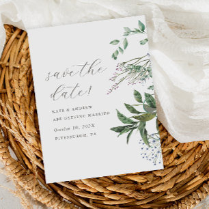 Simple Greenery Meadow Photo Wedding Save the Date Postcard