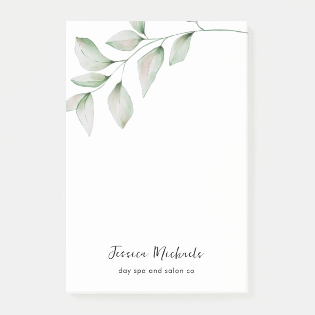 Simple Greenery Name and Business Title Post-it Notes (Front)