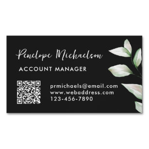 Simple Greenery QR Code Business Card Black