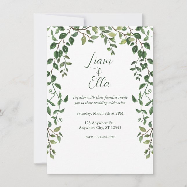Simple Greenery Wedding Invitation  (Front)