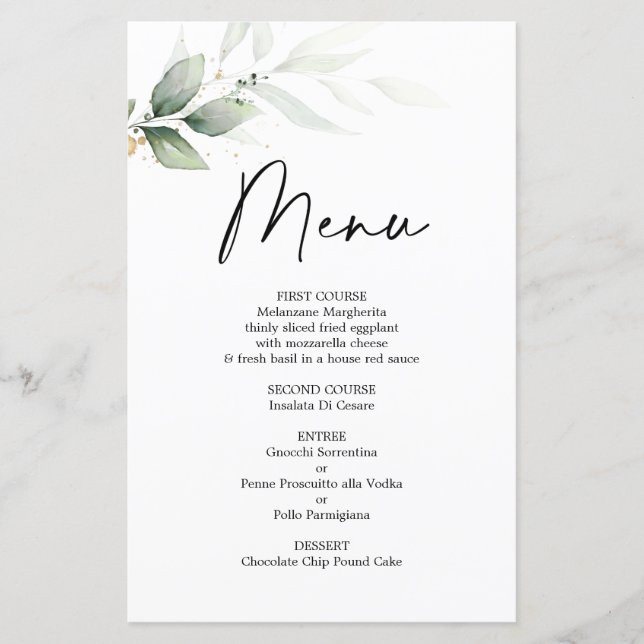 Simple Greenery wedding Menu Card (Front)