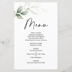 Simple Greenery wedding Menu Card