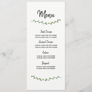 Simple Greenery Wedding Menu Card
