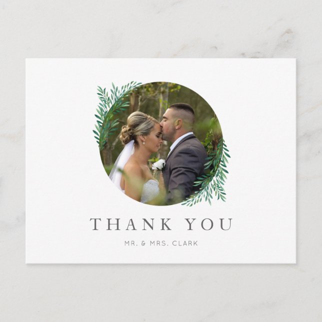 Simple Greenery Wedding Thank You Postcard (Front)