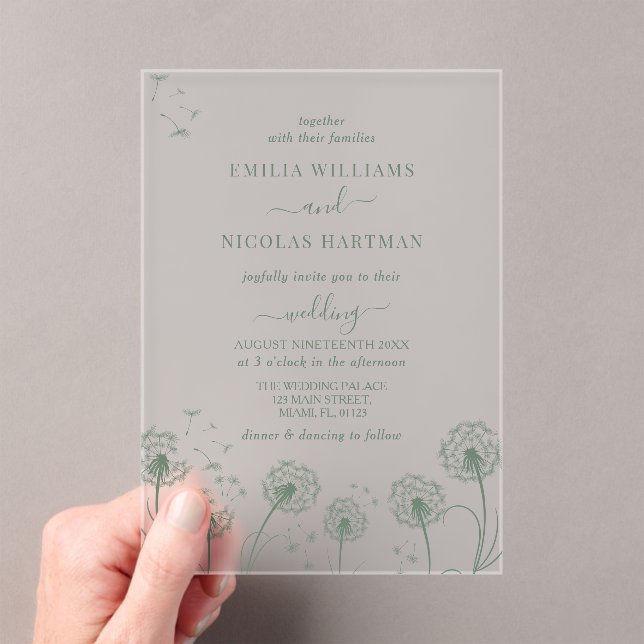 Simple Greenery Wildflower Wedding  Acrylic Invitations (Insitu (Handheld))