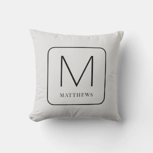 Simple Grey and Black Modern Monogram Throw Pillow