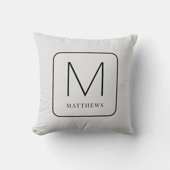 Simple Grey and Black Modern Monogram Throw Pillow (Front)