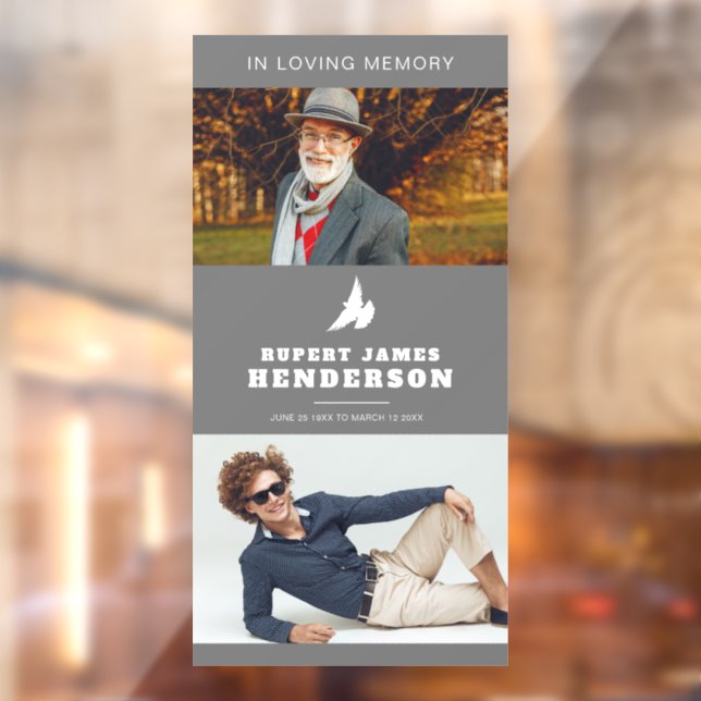 Simple grey and white dove photo template memorial window cling (Sheet 2)