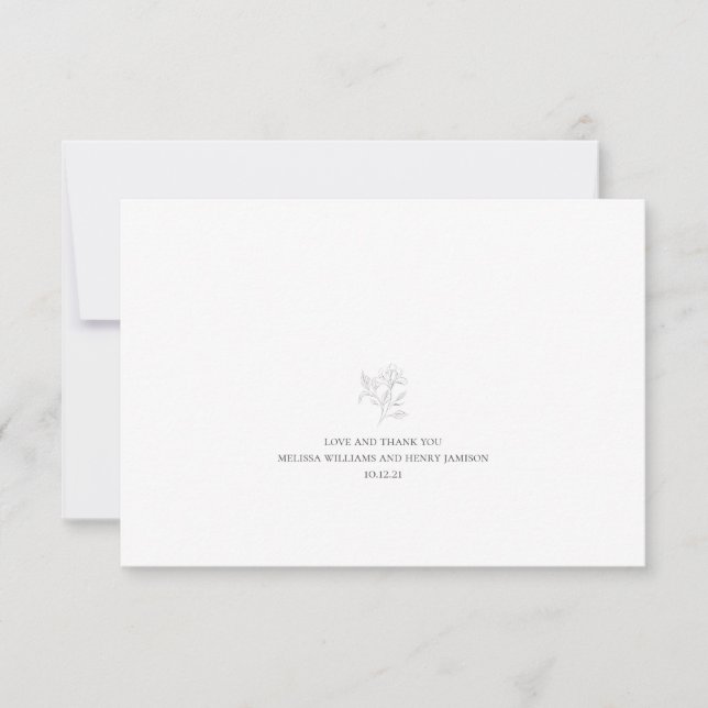 Simple Grey and White Floral Wedding Thank You Card (Front)