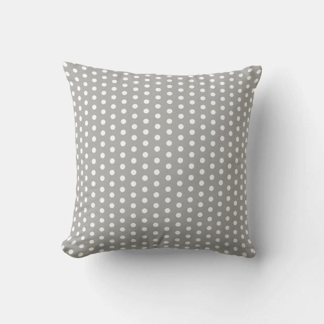 Simple Grey and White Polka Dot Pattern Throw Pillow (Front)