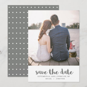 Simple Grey and White Polka Dots Photo Save The Date