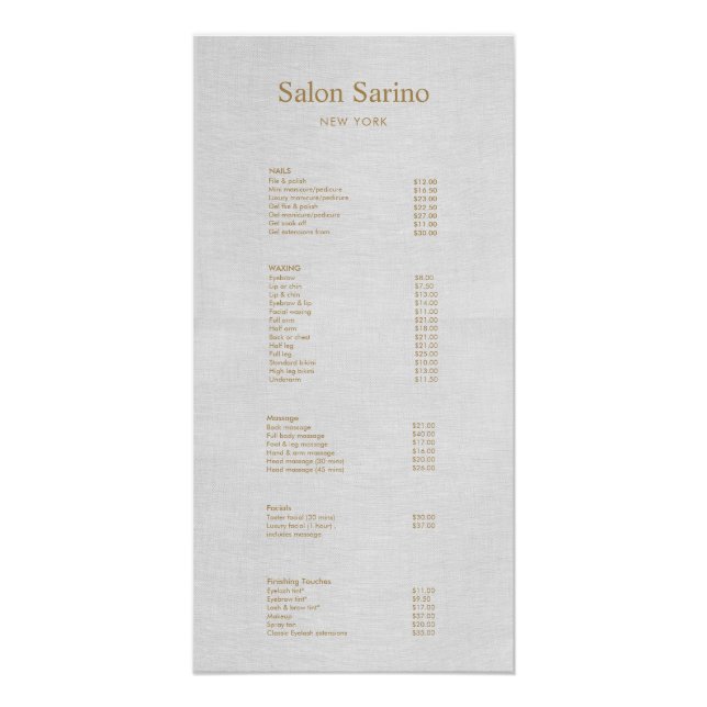 Simple Grey Beauty Salon Service Menu Poster (Front)