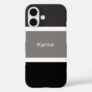Simple Grey Black And White Stripes Personalized iPhone 16 Case