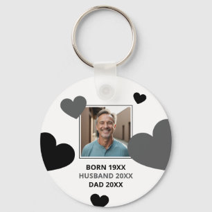 Simple Grey & Black Hearts Husband Keepsake Photo Keychain