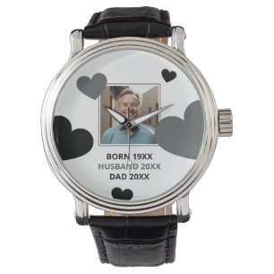 Simple Grey & Black Hearts Husband Keepsake Photo Watch