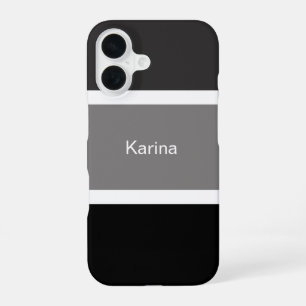 Simple Grey Black White Personalized iPhone 16 Case