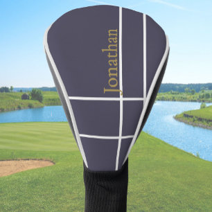 Simple grey blue and gold minimalist custom name golf head cover