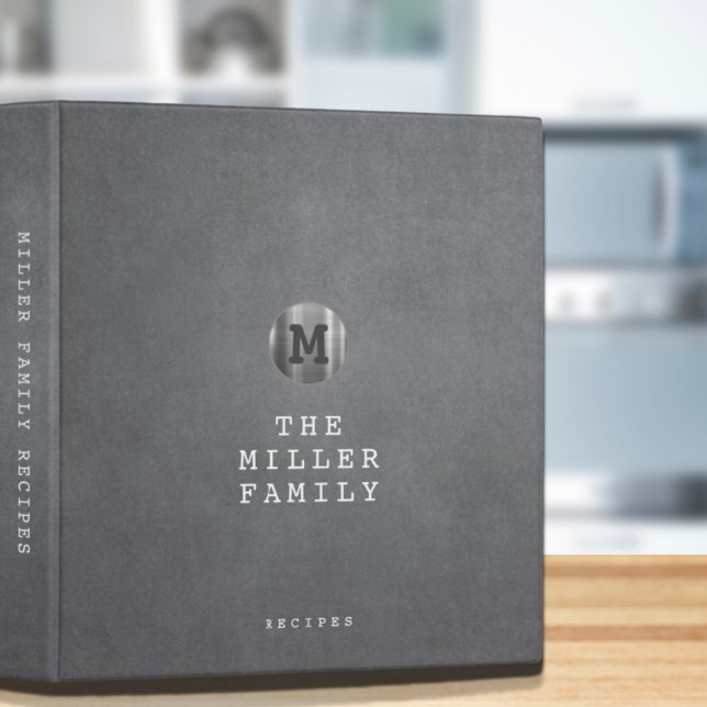 Simple Grey Chalkboard Monogram Family Recipe Binder (Creator Uploaded)