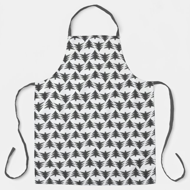 Simple Grey Christmas Tree Pattern Unisex Graphic Apron (Front)