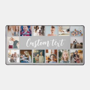 Simple grey custom text photo collage photo grid desk mat