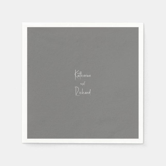 Simple Grey Custom Wedding Cocktail  Napkins (Front)