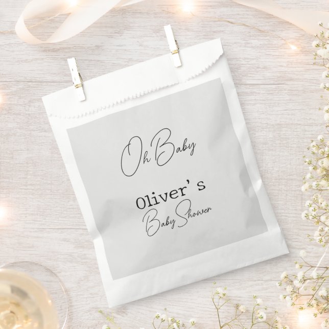 Simple Grey Elegant Calligraphy Baby Shower Favour Bag (Clipped)
