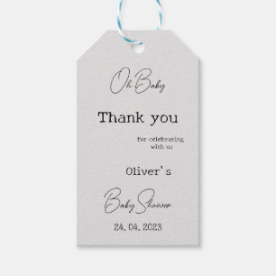 Simple Grey Elegant Calligraphy Baby Shower Gift Tags