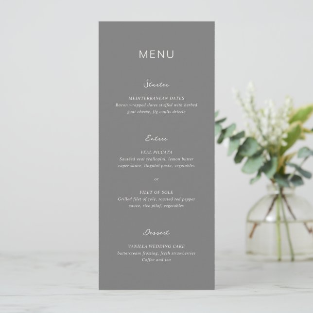 Simple Grey Elegant Wedding Menu (Standing Front)