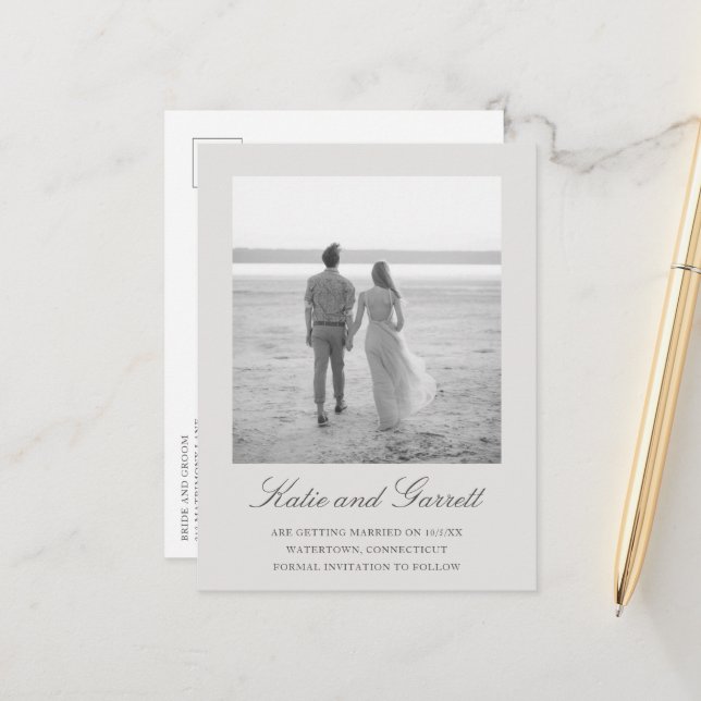 Simple Grey Elegant Wedding Save the Date Announcement Postcard (Front/Back In Situ)