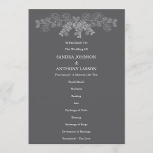 Simple Grey Eucalyptus Line Art Wedding  Program