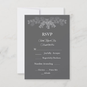 Simple Grey Eucalyptus Line Art Wedding  RSVP Card