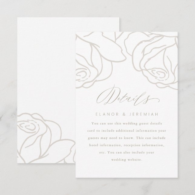 Simple Grey Floral Wedding Guest Detail Card (Front/Back)