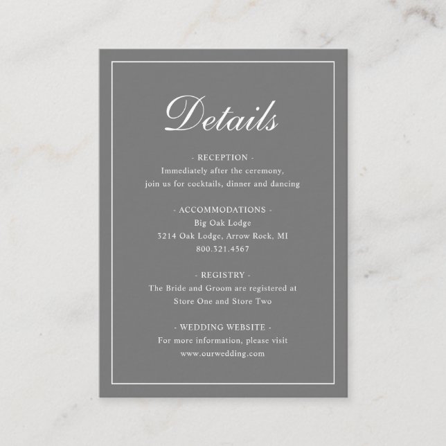 Simple Grey Formal Traditional Elegant Wedding Enclosure Card (Front)