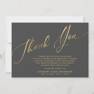 Simple Grey & Gold Calligraphy Funeral Thank You Card