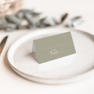 Simple Grey Green Wedding Folded Place Card