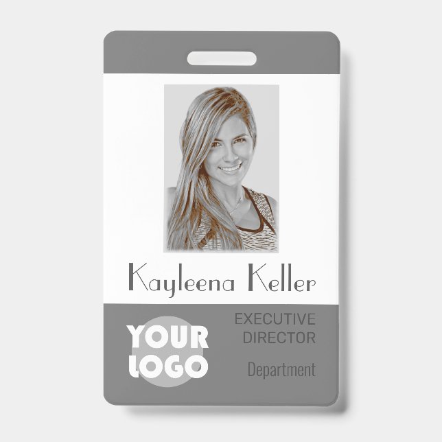 Simple Grey Grey Logo Barcode ID Photo Department Badge (Front)