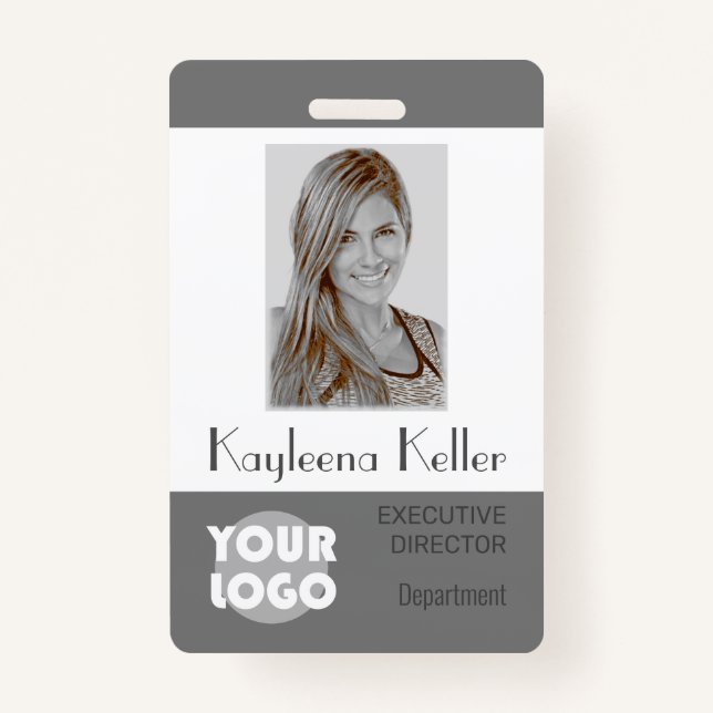 Simple Grey Grey Logo Barcode ID Photo Department Badge (Front)