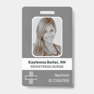 Simple Grey Grey White Photo Logo Barcode ID Nurse Badge