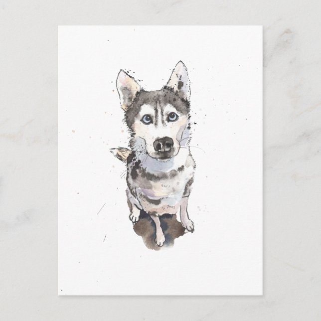 simple Grey Husky mignon chien drôle Carte postale (Devant)